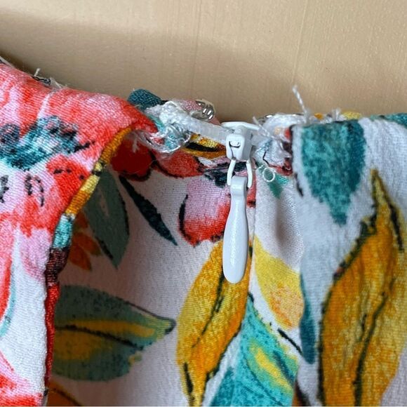 Forever 21 Watercolor Skater Floral Mini Dress Off Shoulder Green Red White L - Picture 8 of 13